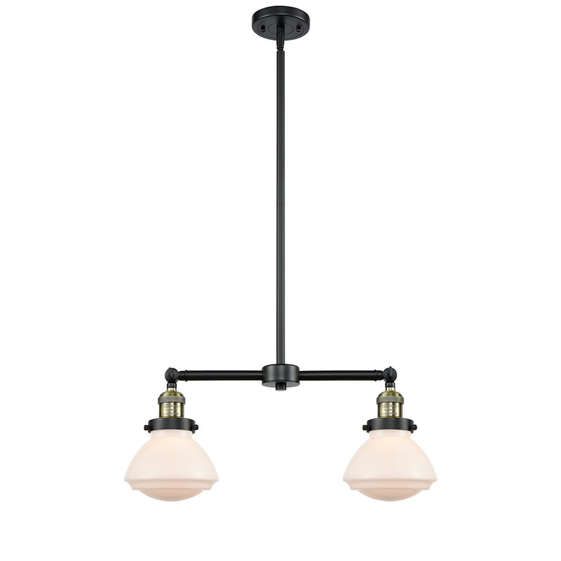 Olean Island Light shown in the Black Antique Brass finish with a Matte White shade