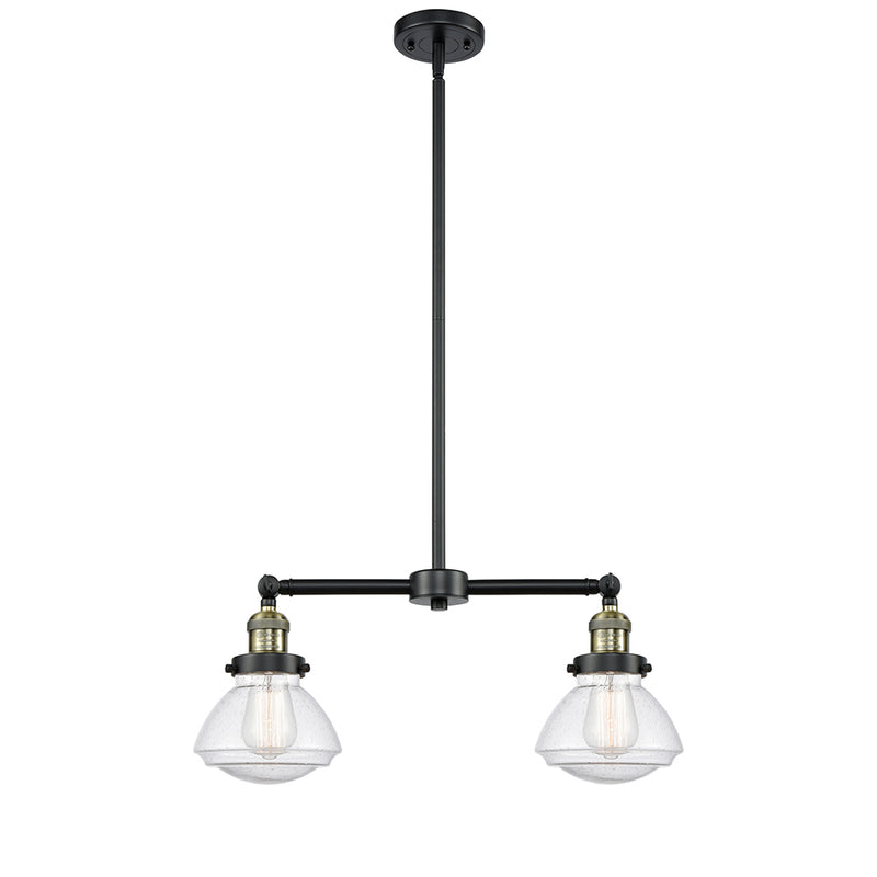 Olean Island Light shown in the Black Antique Brass finish with a Seedy shade