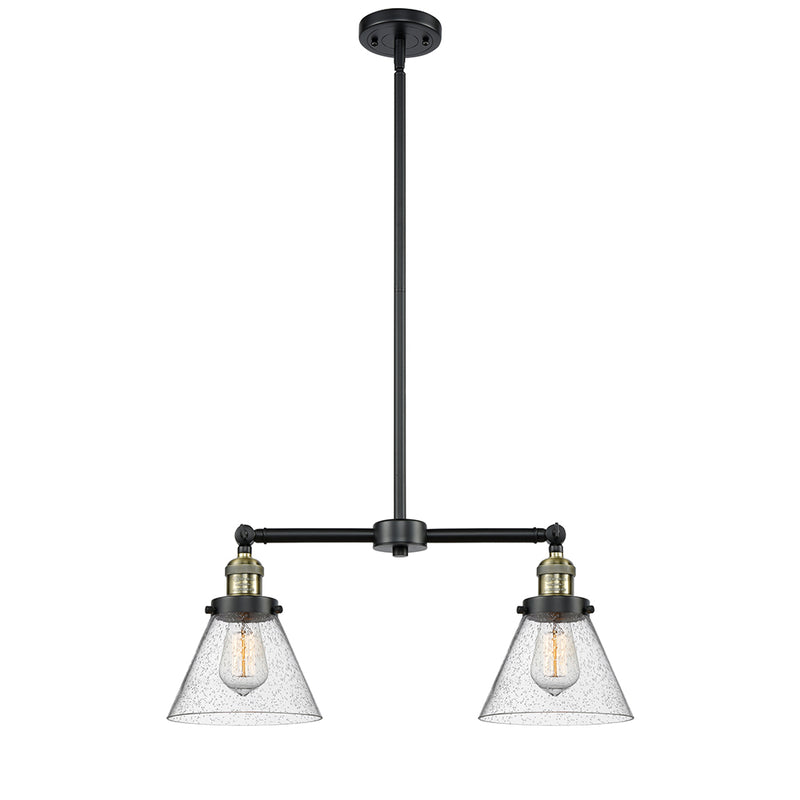 Cone Island Light shown in the Black Antique Brass finish with a Seedy shade