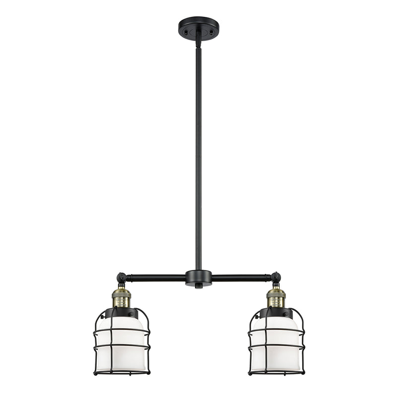 Bell Cage Island Light shown in the Black Antique Brass finish with a Matte White shade