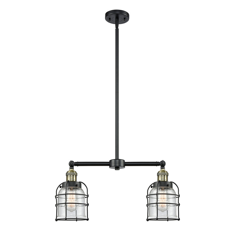 Bell Cage Island Light shown in the Black Antique Brass finish with a Seedy shade