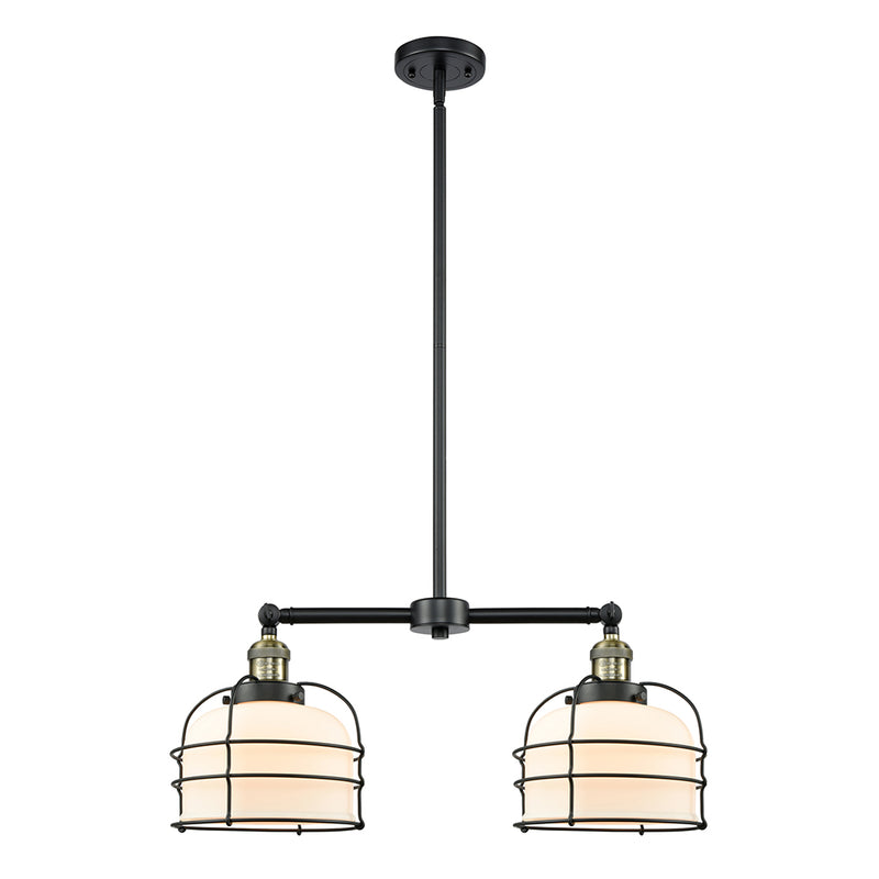 Bell Cage Island Light shown in the Black Antique Brass finish with a Matte White shade