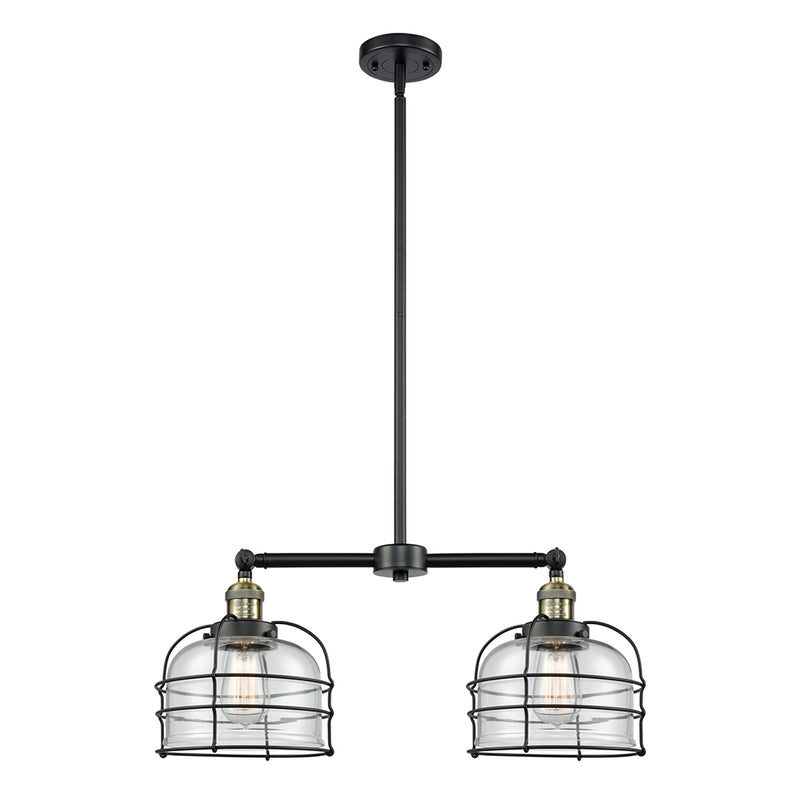 Bell Cage Island Light shown in the Black Antique Brass finish with a Clear shade