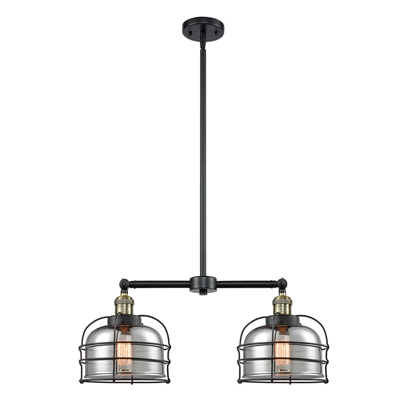 Bell Cage Island Light shown in the Black Antique Brass finish with a Plated Smoke shade