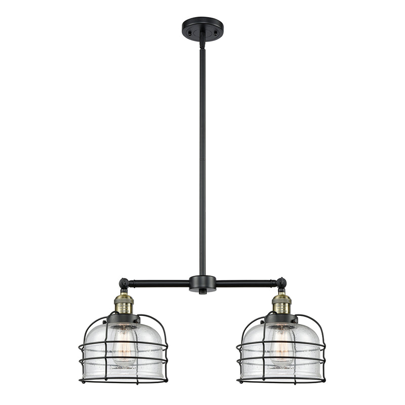 Bell Cage Island Light shown in the Black Antique Brass finish with a Seedy shade