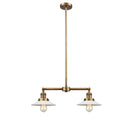 Halophane Island Light shown in the Brushed Brass finish with a Matte White Halophane shade