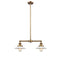 Halophane Island Light shown in the Brushed Brass finish with a Matte White Halophane shade