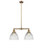 Seneca Falls Island Light shown in the Brushed Brass finish with a Clear Halophane shade