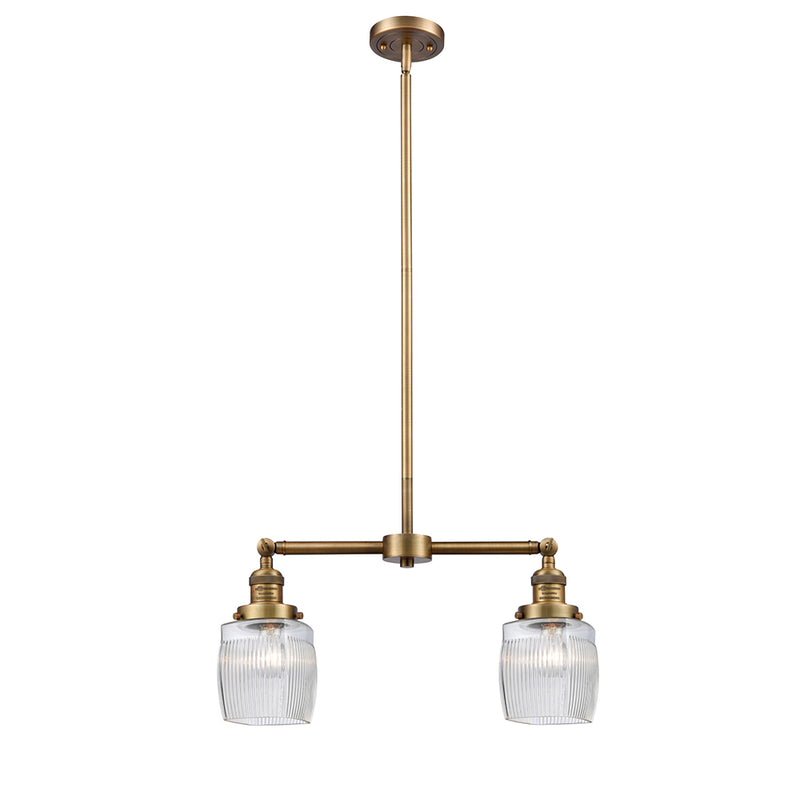 Colton Island Light shown in the Brushed Brass finish with a Clear Halophane shade