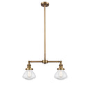 Olean Island Light shown in the Brushed Brass finish with a Seedy shade