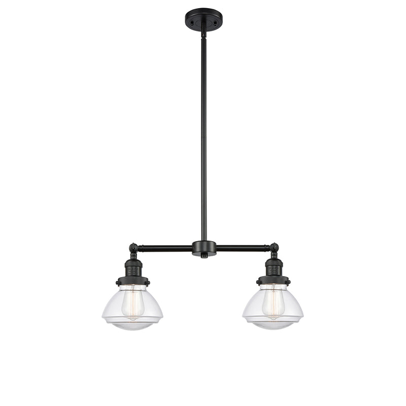 Olean Island Light shown in the Matte Black finish with a Clear shade