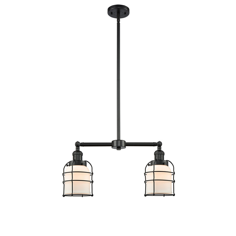 Bell Cage Island Light shown in the Matte Black finish with a Matte White shade