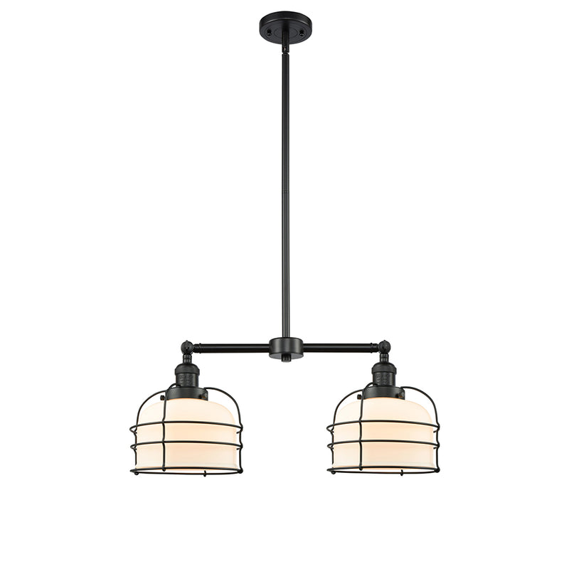 Bell Cage Island Light shown in the Matte Black finish with a Matte White shade