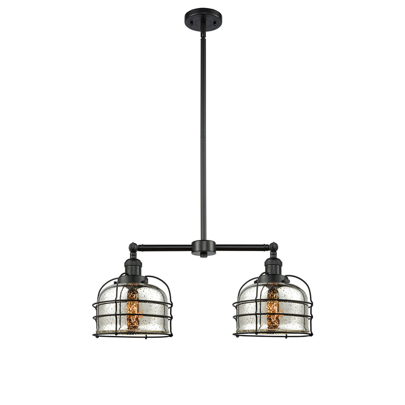 Bell Cage Island Light shown in the Matte Black finish with a Silver Plated Mercury shade