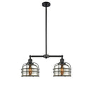 Bell Cage Island Light shown in the Matte Black finish with a Silver Plated Mercury shade