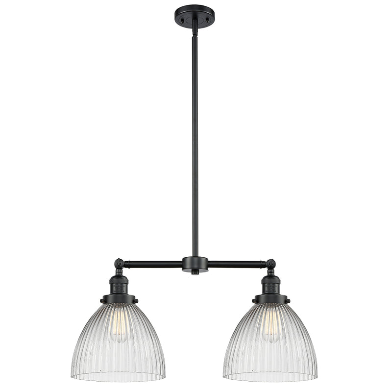 Seneca Falls Island Light shown in the Oil Rubbed Bronze finish with a Clear Halophane shade