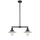 Halophane Island Light shown in the Oil Rubbed Bronze finish with a Clear Halophane shade