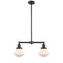 Olean Island Light shown in the Oil Rubbed Bronze finish with a Matte White shade