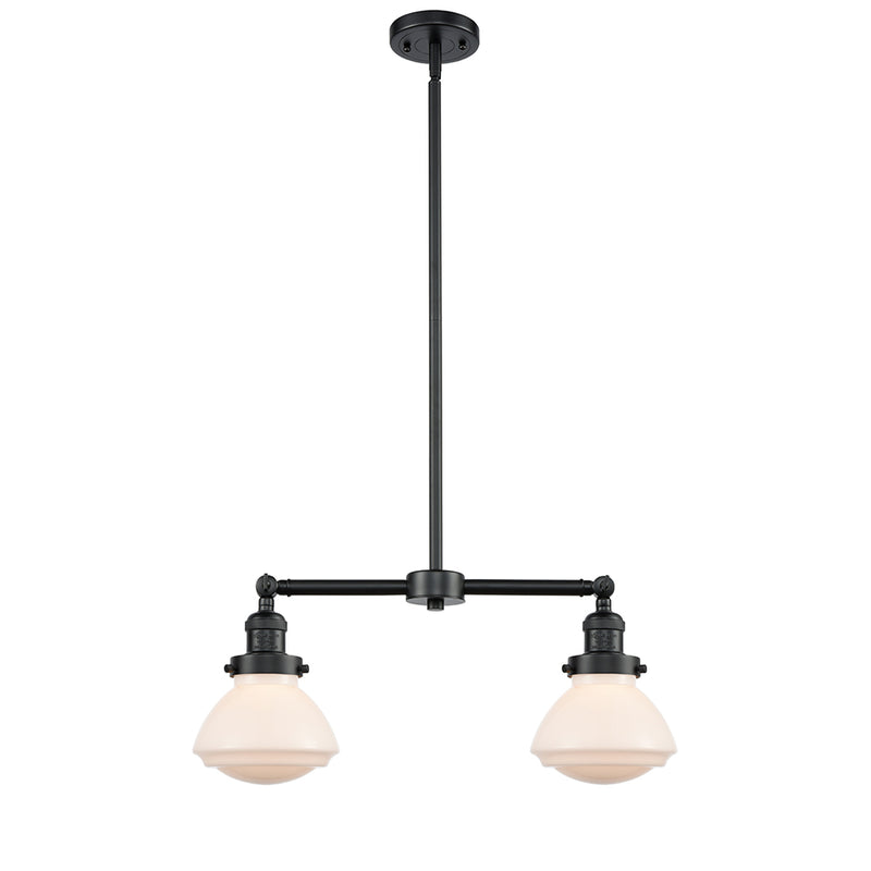 Olean Island Light shown in the Oil Rubbed Bronze finish with a Matte White shade