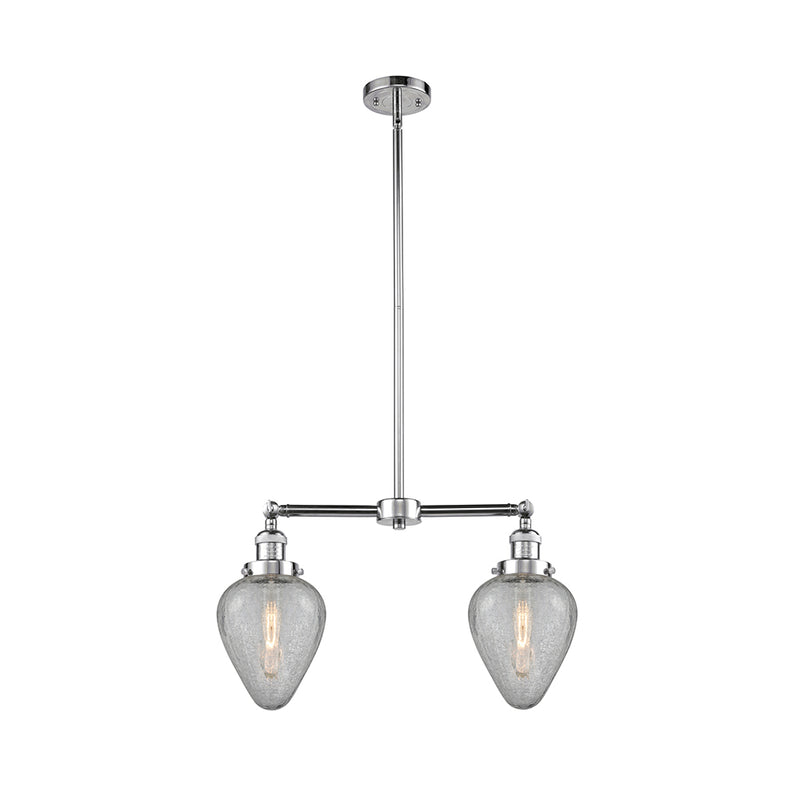 Geneseo Island Light shown in the Polished Chrome finish with a Clear Crackled shade