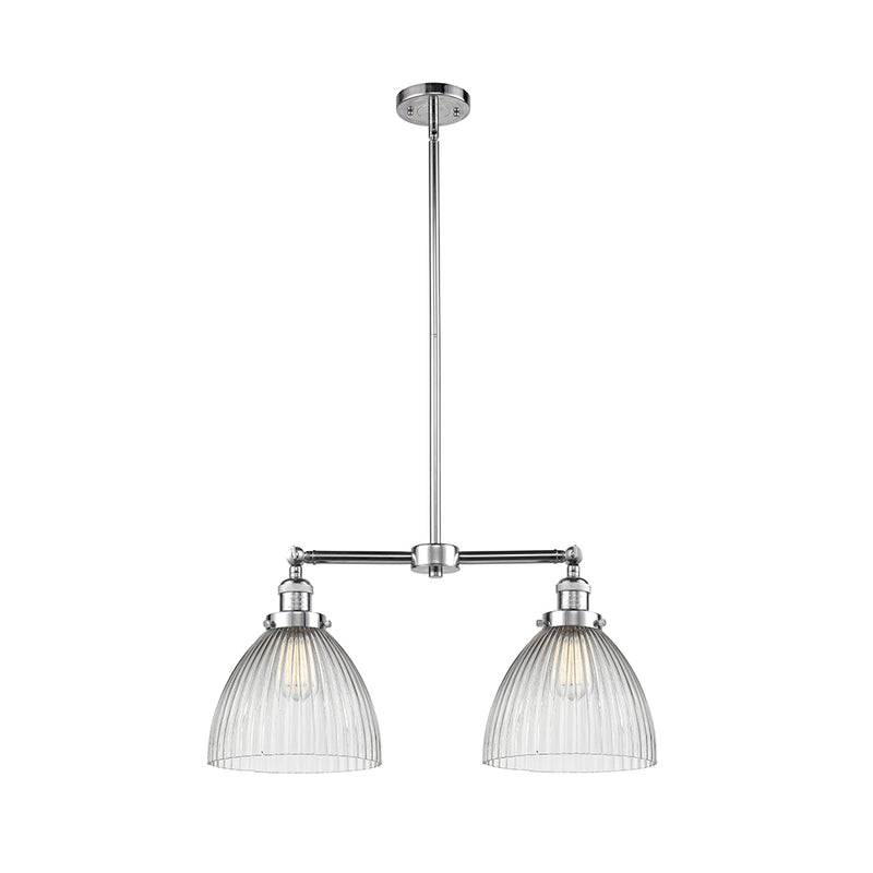 Seneca Falls Island Light shown in the Polished Chrome finish with a Clear Halophane shade