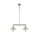 Halophane Island Light shown in the Polished Chrome finish with a Clear Halophane shade