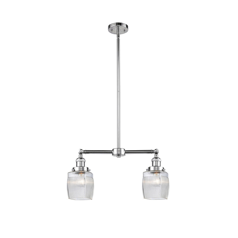 Colton Island Light shown in the Polished Chrome finish with a Clear Halophane shade