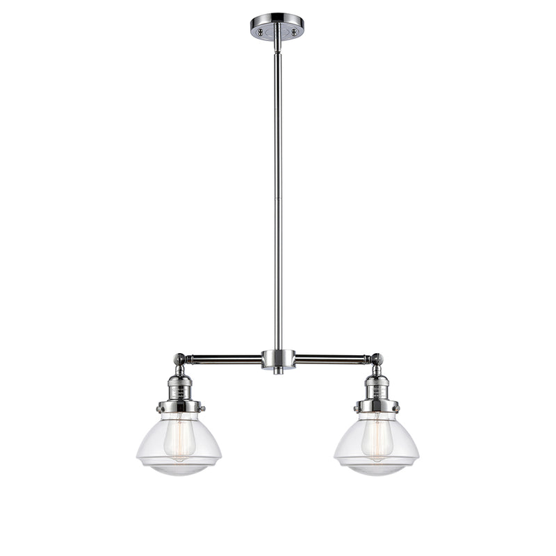 Olean Island Light shown in the Polished Chrome finish with a Clear shade