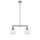 Olean Island Light shown in the Polished Chrome finish with a Seedy shade