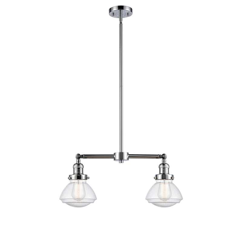 Olean Island Light shown in the Polished Chrome finish with a Seedy shade