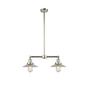 Halophane Island Light shown in the Polished Nickel finish with a Clear Halophane shade