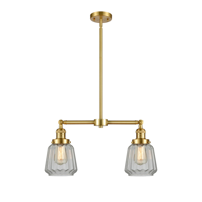 Chatham Island Light shown in the Satin Gold finish with a Clear shade