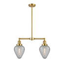 Geneseo Island Light shown in the Satin Gold finish with a Clear Crackled shade