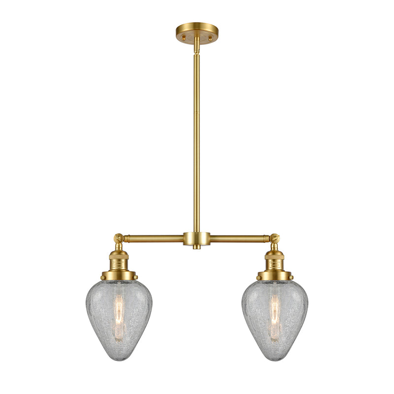 Geneseo Island Light shown in the Satin Gold finish with a Clear Crackled shade