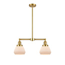 Fulton Island Light shown in the Satin Gold finish with a Matte White shade