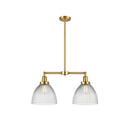 Seneca Falls Island Light shown in the Satin Gold finish with a Clear Halophane shade