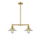 Halophane Island Light shown in the Satin Gold finish with a Clear Halophane shade