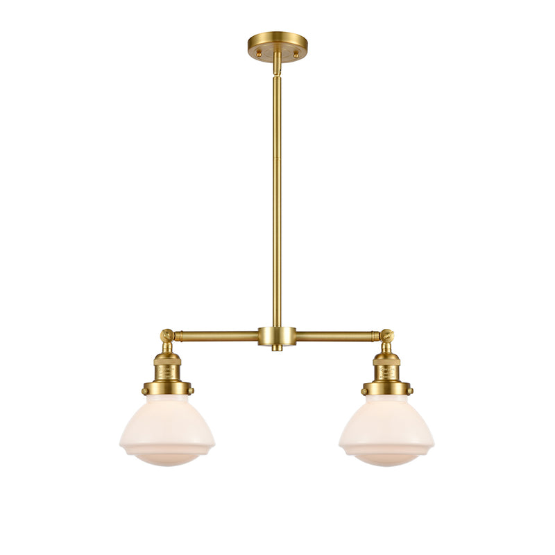 Olean Island Light shown in the Satin Gold finish with a Matte White shade