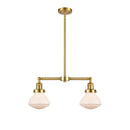 Olean Island Light shown in the Satin Gold finish with a Matte White shade