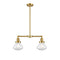 Olean Island Light shown in the Satin Gold finish with a Clear shade