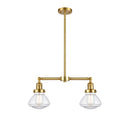 Olean Island Light shown in the Satin Gold finish with a Clear shade