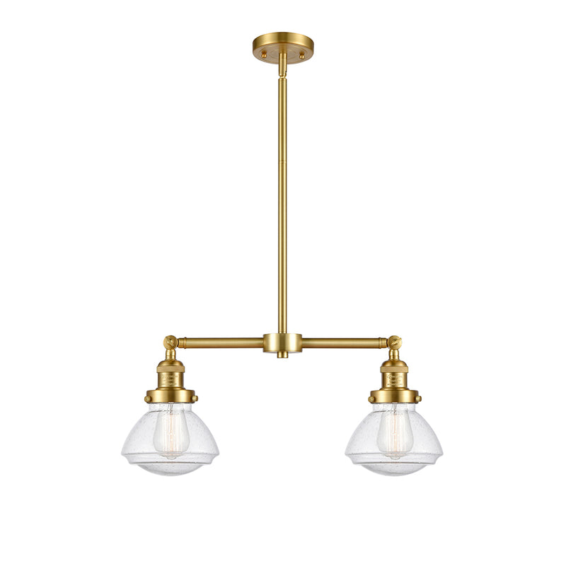 Olean Island Light shown in the Satin Gold finish with a Seedy shade