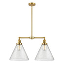 Cone Island Light shown in the Satin Gold finish with a Seedy shade