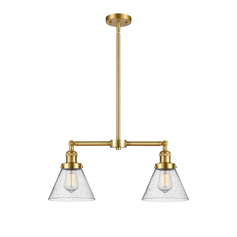 Cone Island Light shown in the Satin Gold finish with a Seedy shade