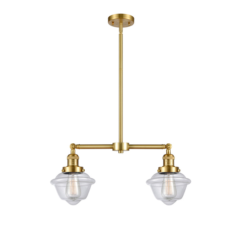 Oxford Island Light shown in the Satin Gold finish with a Clear shade