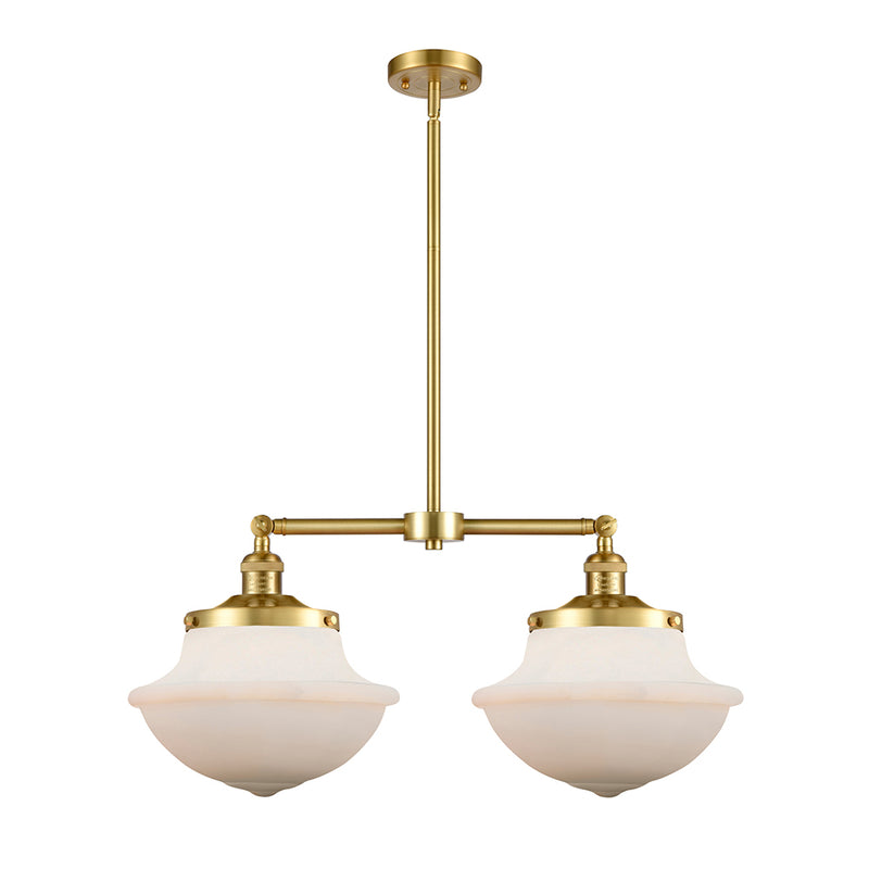 Oxford Island Light shown in the Satin Gold finish with a Matte White shade