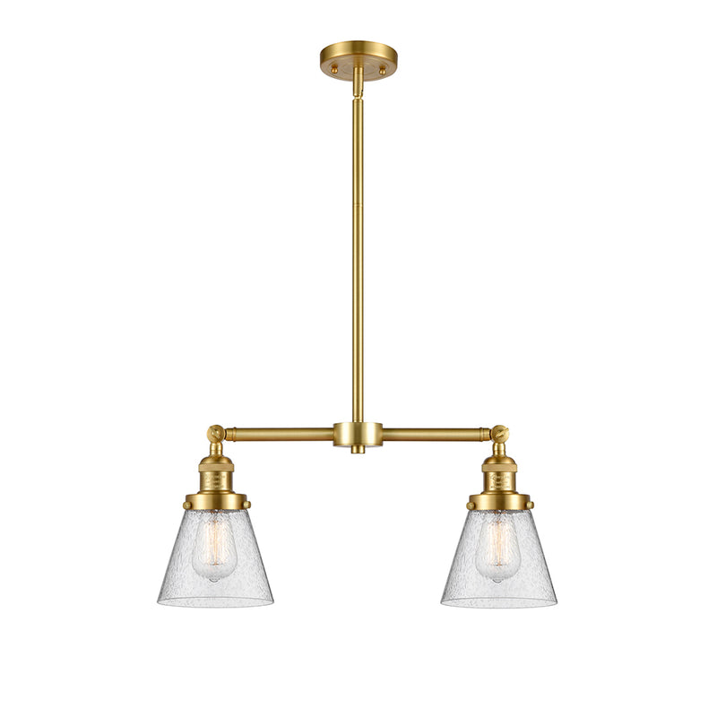 Cone Island Light shown in the Satin Gold finish with a Seedy shade