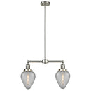 Geneseo Island Light shown in the Brushed Satin Nickel finish with a Clear Crackled shade