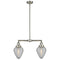 Geneseo Island Light shown in the Brushed Satin Nickel finish with a Clear Crackled shade