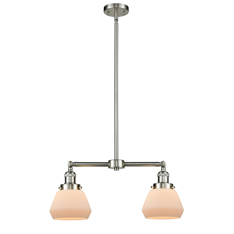 Fulton Island Light shown in the Brushed Satin Nickel finish with a Matte White shade